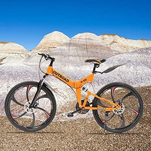 Outroad 26 Inch Folding Mountain Bike with High Carbon Steel, 21 Speed City Bike with Dual Suspension, Folding Bicycle for Adults Men and Women