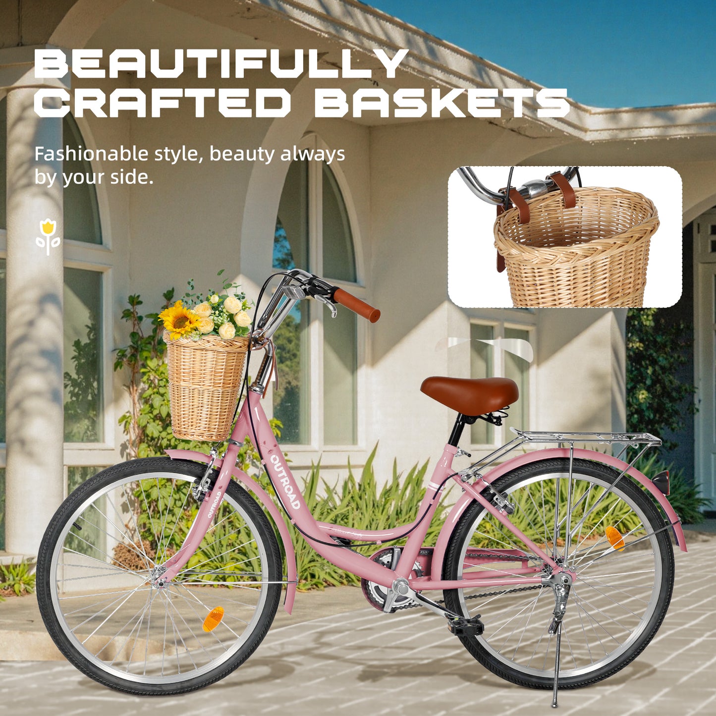 24/26 Inch Beach Cruiser Bike for Adult - High-Carbon Steel Frame Comfortable City Bike with Rear Rack or Basket