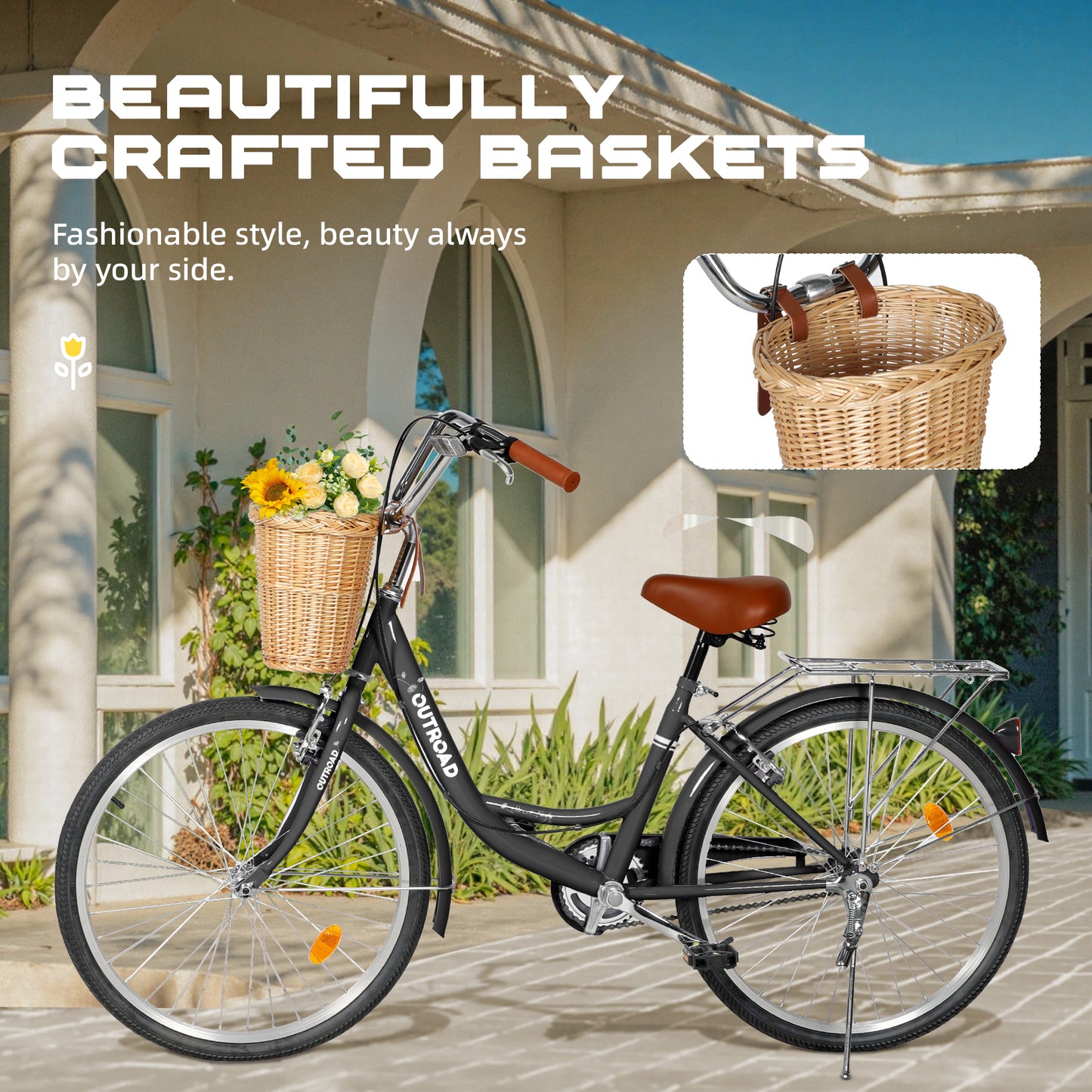 24/26 Inch Beach Cruiser Bike for Adult - High-Carbon Steel Frame Comfortable City Bike with Rear Rack or Basket