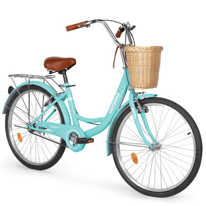 24/26 Inch Beach Cruiser Bike for Adult - High-Carbon Steel Frame Comfortable City Bike with Rear Rack or Basket