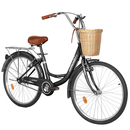 24/26 Inch Beach Cruiser Bike for Adult - High-Carbon Steel Frame Comfortable City Bike with Rear Rack or Basket