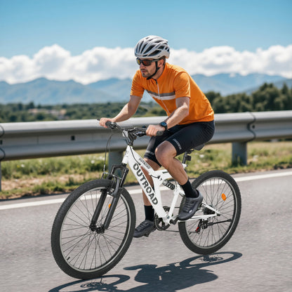 26 Inch Mountain Bike, 7-Speed High-Carbon Steel/Aviation Grade Frame with V Brake, Adjustable Ergonomic Seat for Adults