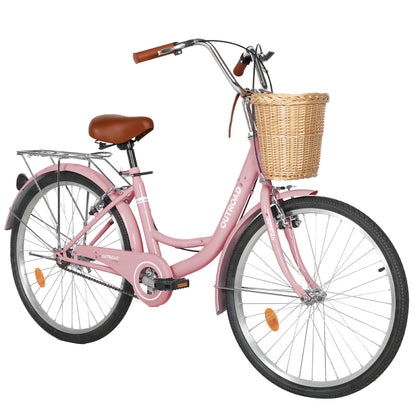 24/26 Inch Beach Cruiser Bike for Adult - High-Carbon Steel Frame Comfortable City Bike with Rear Rack or Basket