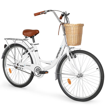24/26 Inch Beach Cruiser Bike for Adult - High-Carbon Steel Frame Comfortable City Bike with Rear Rack or Basket