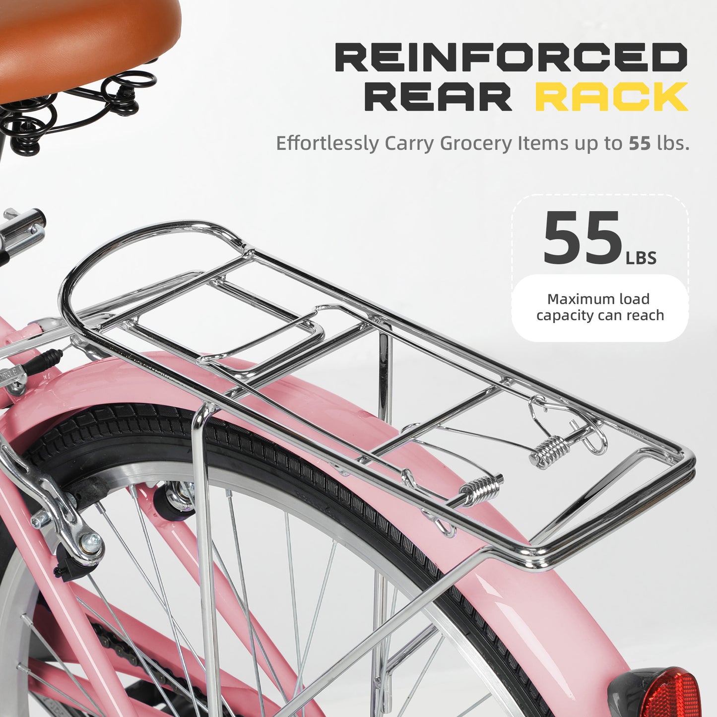 24/26 Inch Beach Cruiser Bike for Adult - High-Carbon Steel Frame Comfortable City Bike with Rear Rack or Basket