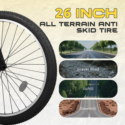 26 Inch Mountain Bike, 7-Speed High-Carbon Steel/Aviation Grade Frame with V Brake, Adjustable Ergonomic Seat for Adults