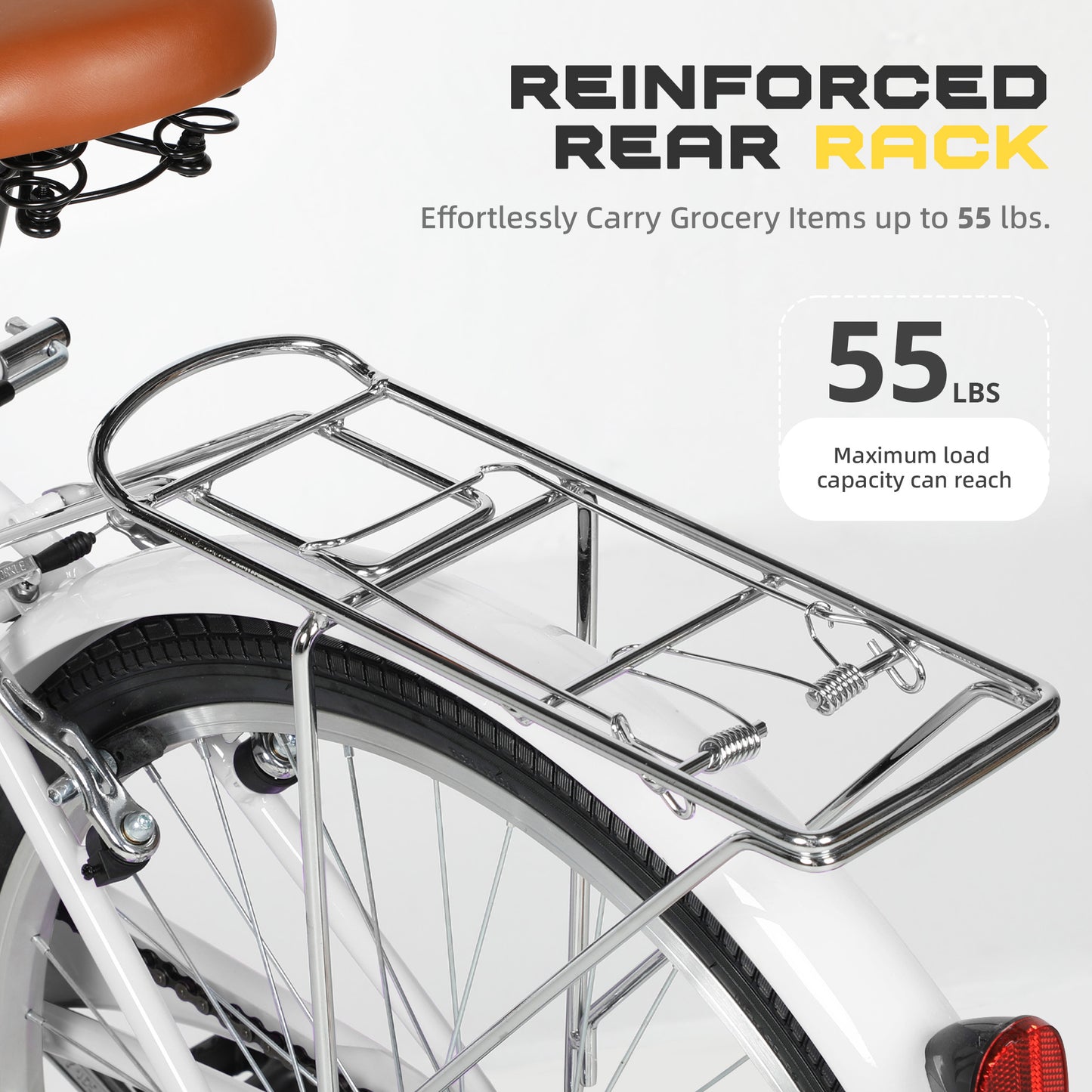 24/26 Inch Beach Cruiser Bike for Adult - High-Carbon Steel Frame Comfortable City Bike with Rear Rack or Basket