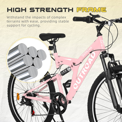 26 Inch Mountain Bike, 7-Speed High-Carbon Steel/Aviation Grade Frame with V Brake, Adjustable Ergonomic Seat for Adults