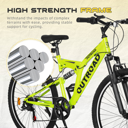 26 Inch Mountain Bike, 7-Speed High-Carbon Steel/Aviation Grade Frame with V Brake, Adjustable Ergonomic Seat for Adults