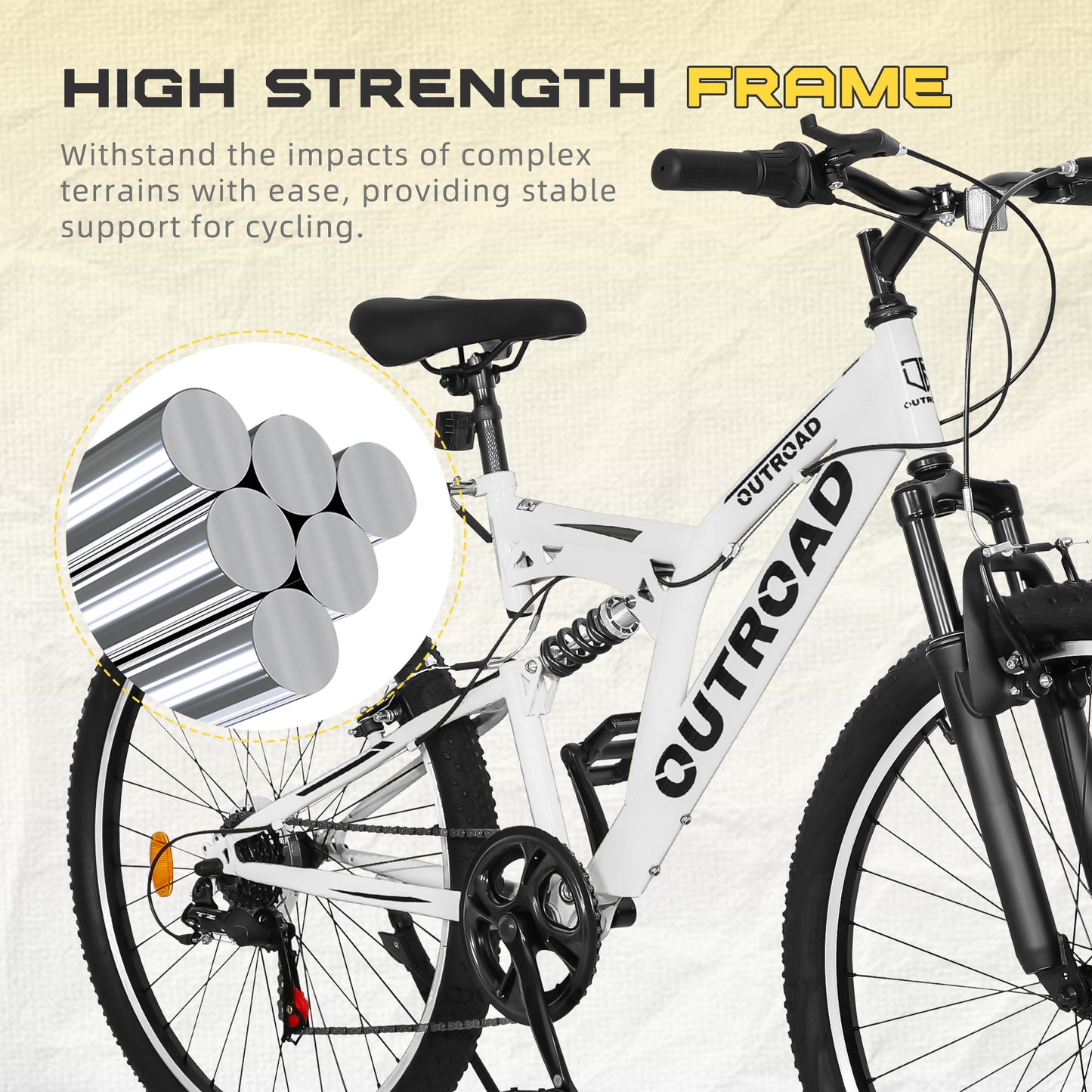 26 Inch Mountain Bike, 7-Speed High-Carbon Steel/Aviation Grade Frame with V Brake, Adjustable Ergonomic Seat for Adults