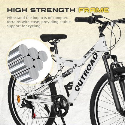 26 Inch Mountain Bike, 7-Speed High-Carbon Steel/Aviation Grade Frame with V Brake, Adjustable Ergonomic Seat for Adults