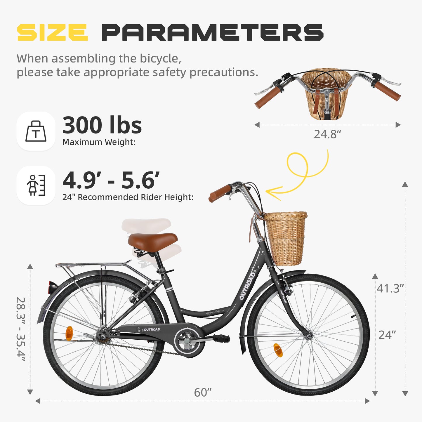 24/26 Inch Beach Cruiser Bike for Adult - High-Carbon Steel Frame Comfortable City Bike with Rear Rack or Basket