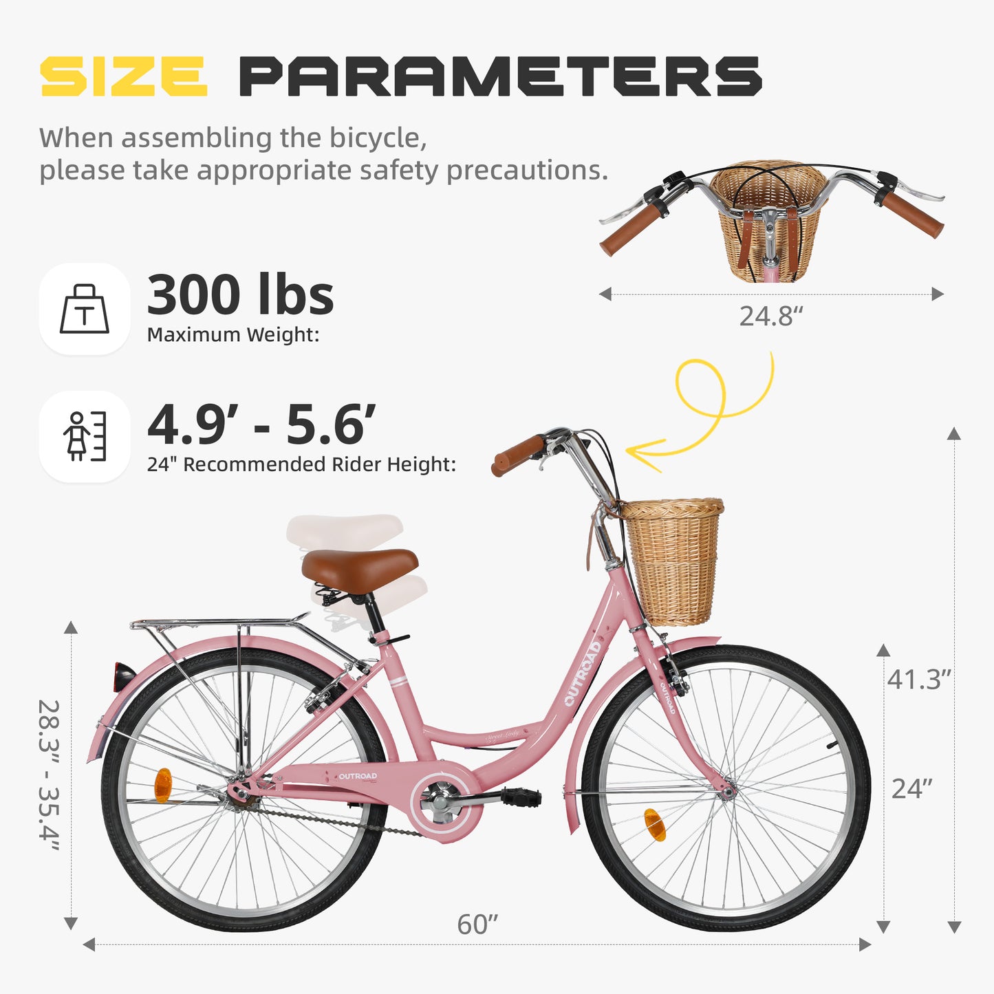 24/26 Inch Beach Cruiser Bike for Adult - High-Carbon Steel Frame Comfortable City Bike with Rear Rack or Basket