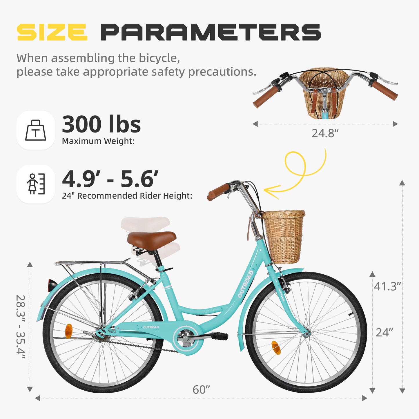 24/26 Inch Beach Cruiser Bike for Adult - High-Carbon Steel Frame Comfortable City Bike with Rear Rack or Basket