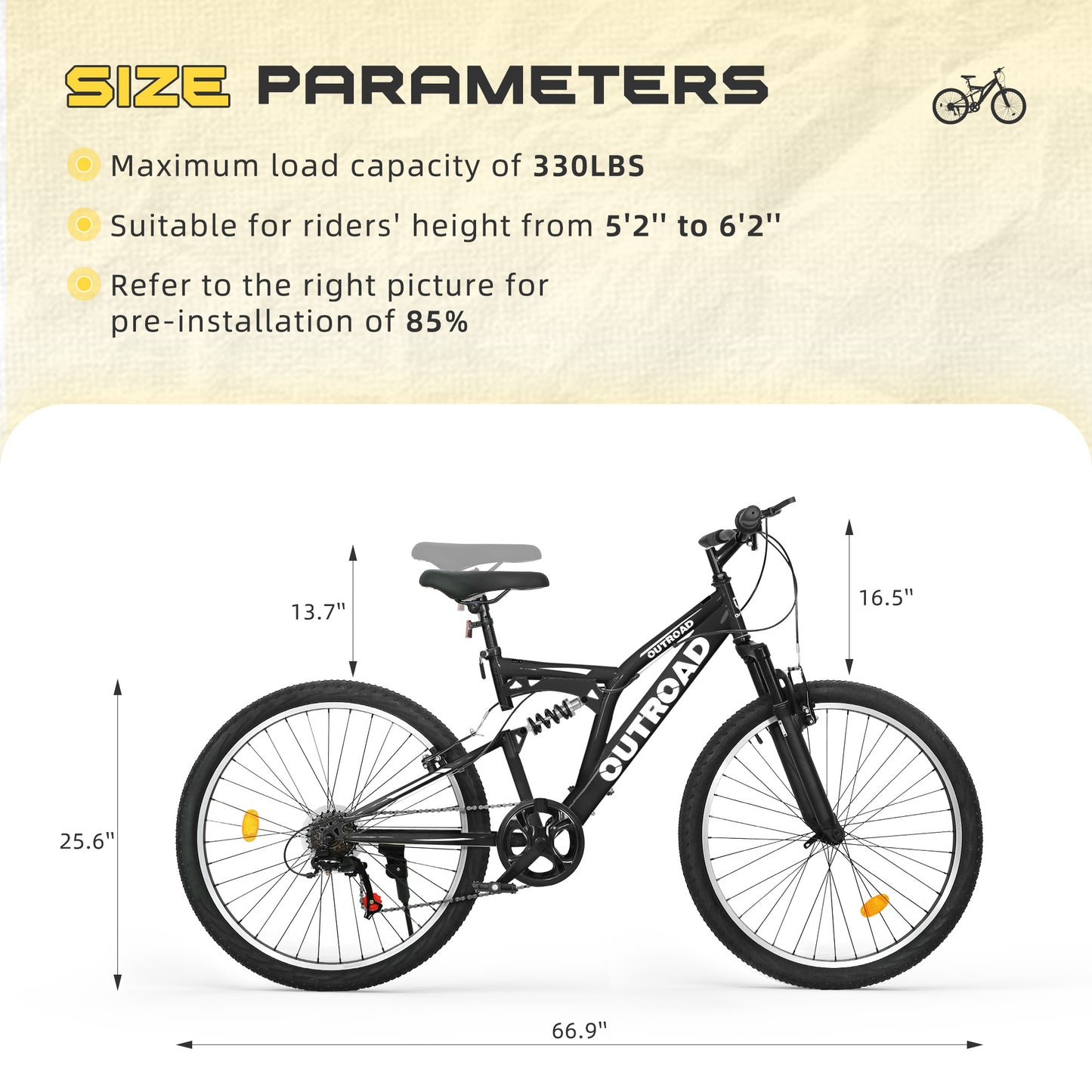 Outroad 26 Inch Mountain Bike, 7-Speed High-Carbon Steel/Aviation Grade Frame with V Brake, Adjustable Ergonomic Seat for Adults