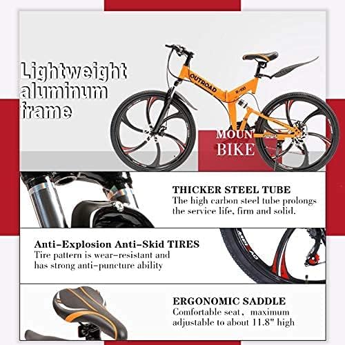 Outroad 26 Inch Folding Mountain Bike with High Carbon Steel, 21 Speed City Bike with Dual Suspension, Folding Bicycle for Adults Men and Women