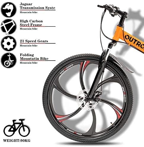 Outroad 26 Inch Folding Mountain Bike with High Carbon Steel, 21 Speed City Bike with Dual Suspension, Folding Bicycle for Adults Men and Women