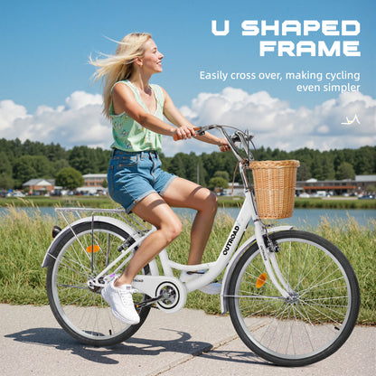 24/26 Inch Beach Cruiser Bike for Adult - High-Carbon Steel Frame Comfortable City Bike with Rear Rack or Basket