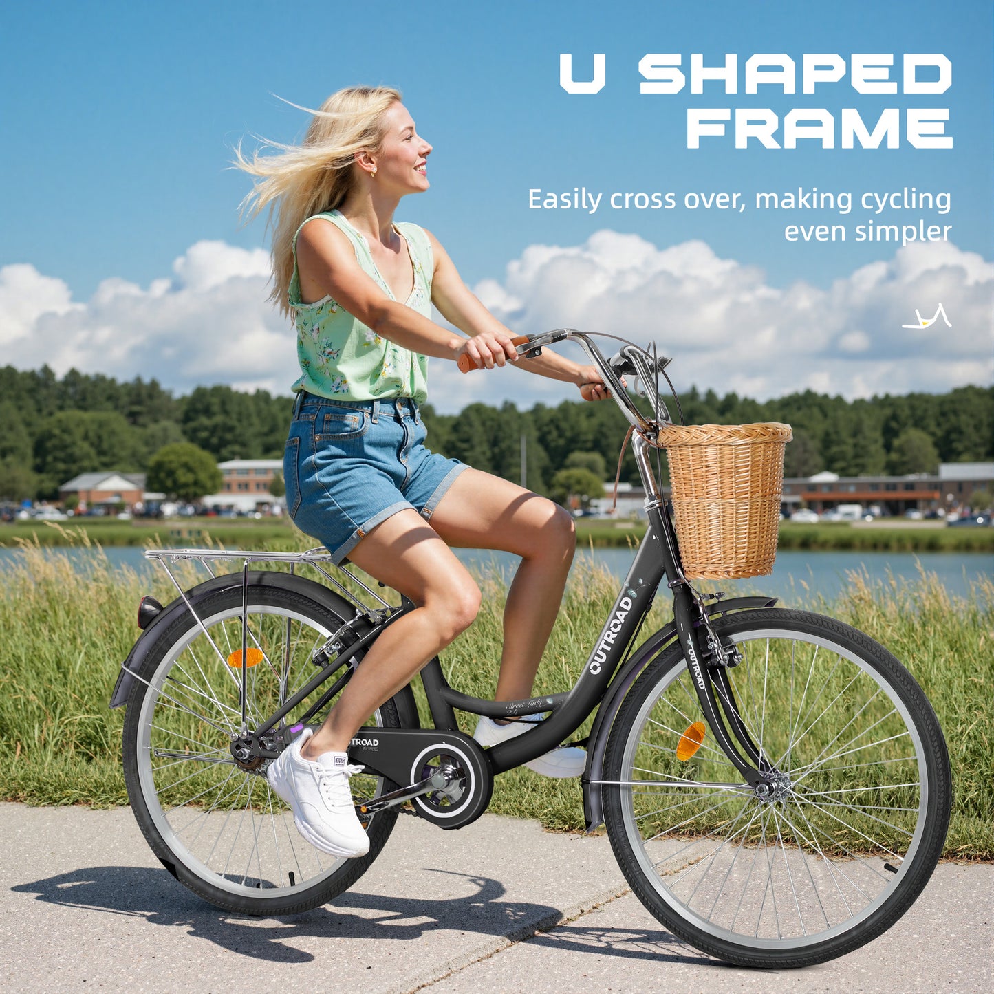 24/26 Inch Beach Cruiser Bike for Adult - High-Carbon Steel Frame Comfortable City Bike with Rear Rack or Basket