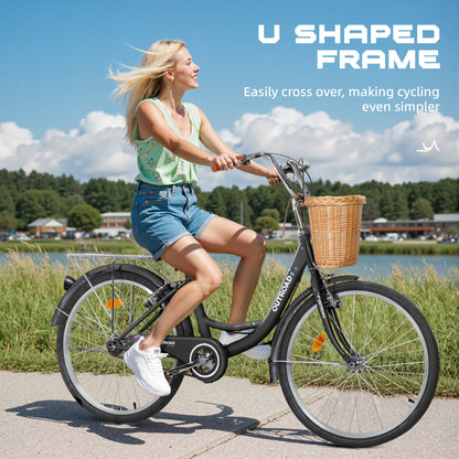 24/26 Inch Beach Cruiser Bike for Adult - High-Carbon Steel Frame Comfortable City Bike with Rear Rack or Basket
