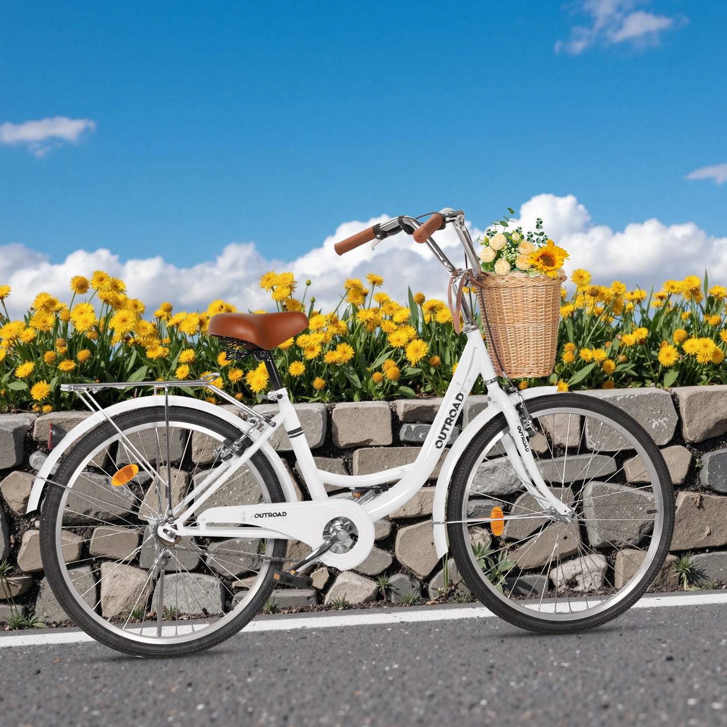 24/26 Inch Beach Cruiser Bike for Adult - High-Carbon Steel Frame Comfortable City Bike with Rear Rack or Basket