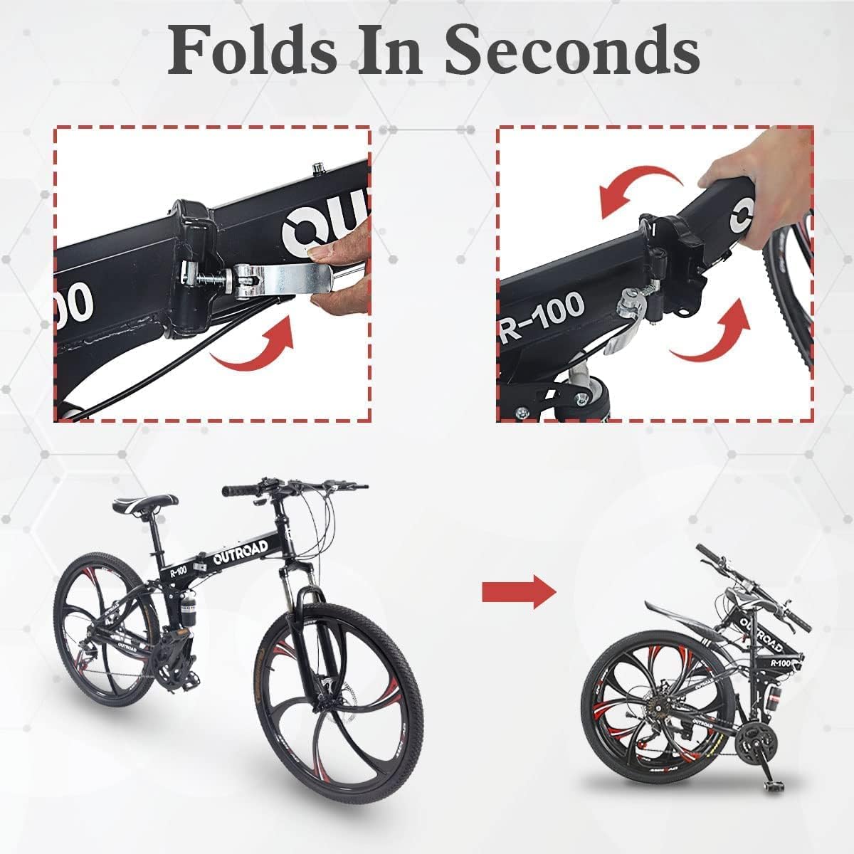 Outroad 26 ich Folding Mountain Bike, 21 Speed High Carbon Steel Mountain Bike for Adults with 26 Inches Durable Tires, Front Suspension Folding Bicycle for Women and Man