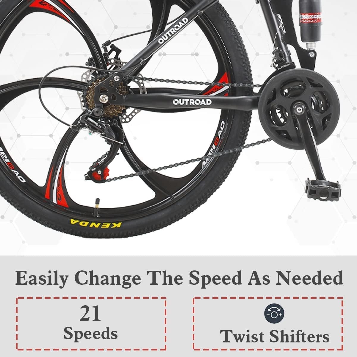 Outroad 26 ich Folding Mountain Bike, 21 Speed High Carbon Steel Mountain Bike for Adults with 26 Inches Durable Tires, Front Suspension Folding Bicycle for Women and Man