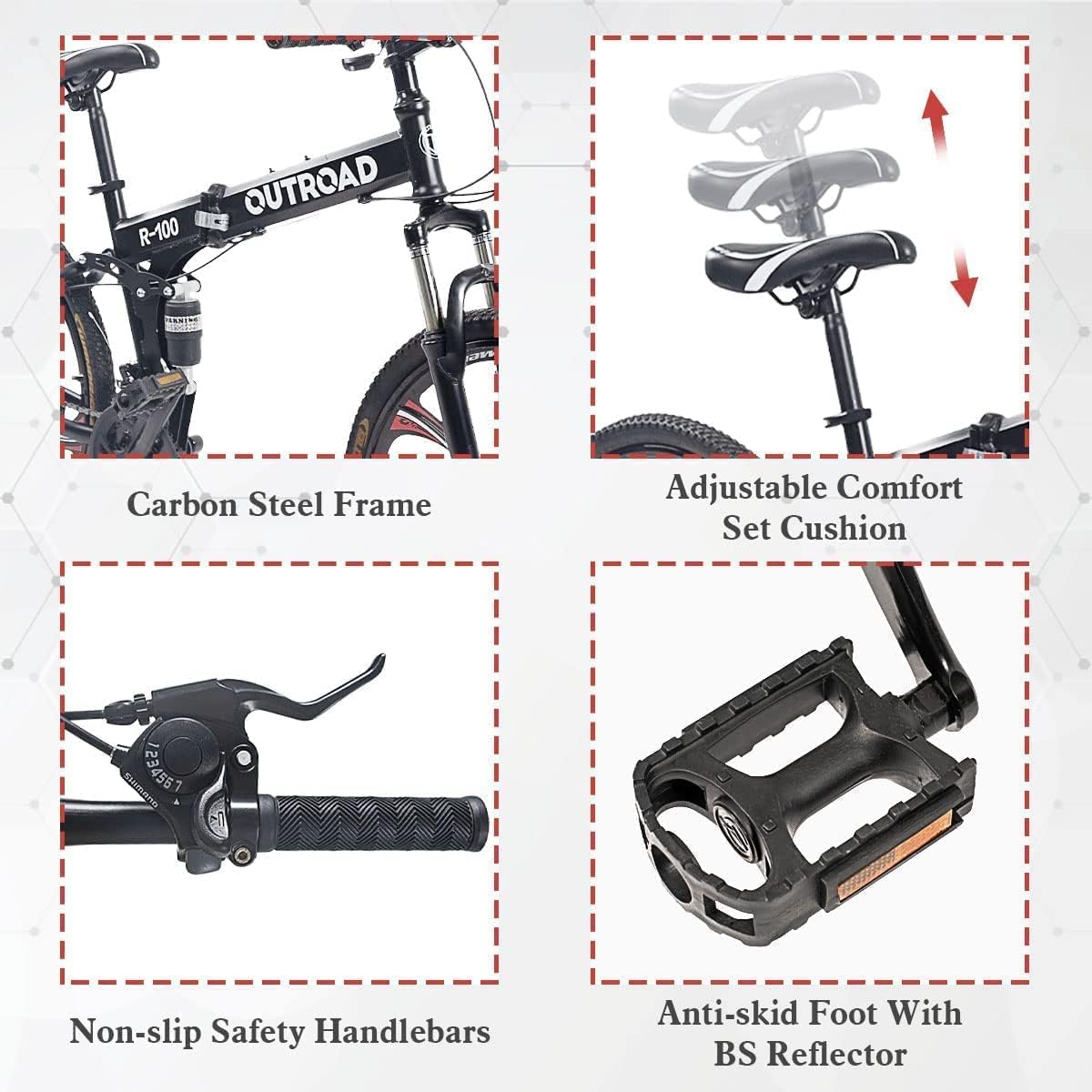 Outroad 26 ich Folding Mountain Bike, 21 Speed High Carbon Steel Mountain Bike for Adults with 26 Inches Durable Tires, Front Suspension Folding Bicycle for Women and Man