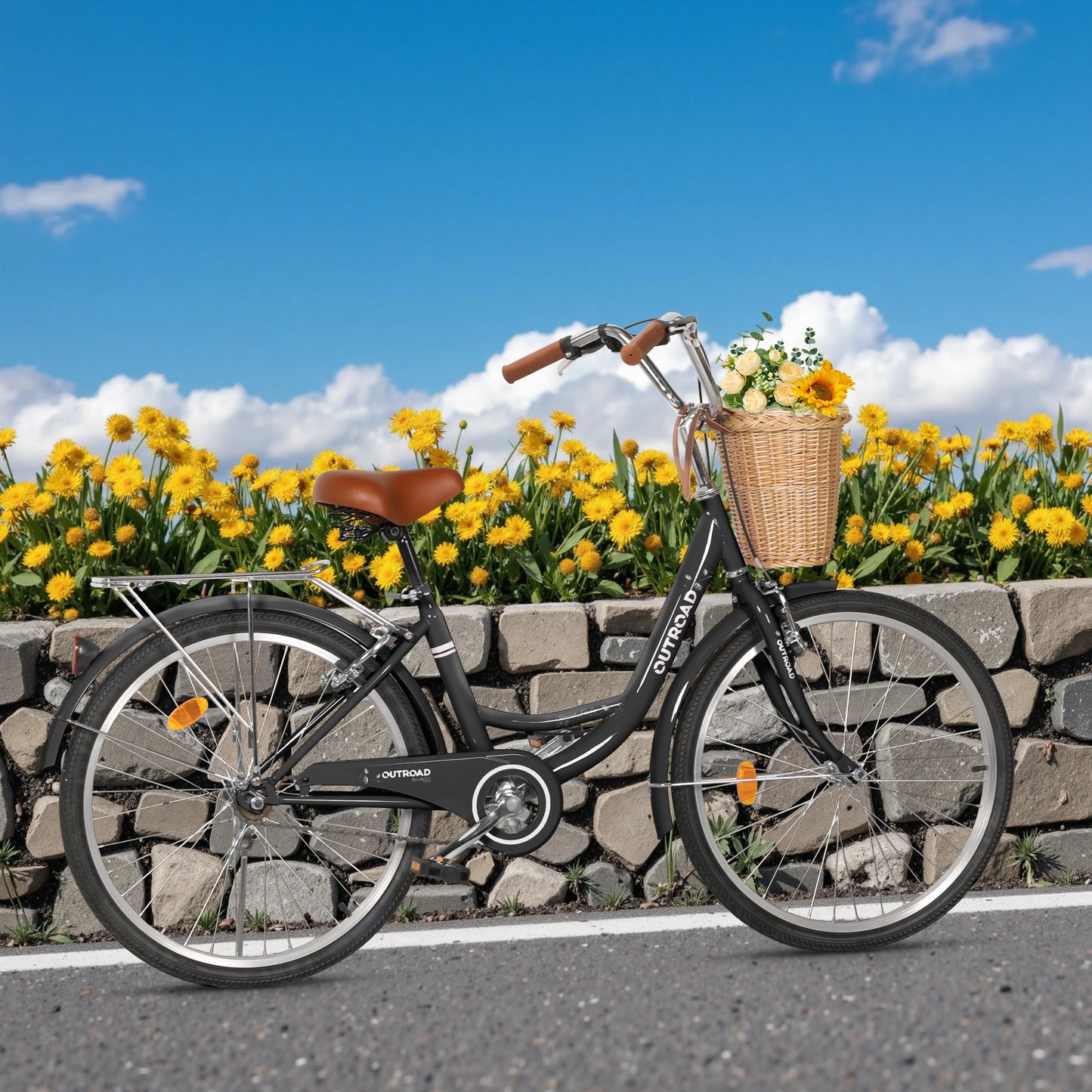 24/26 Inch Beach Cruiser Bike for Adult - High-Carbon Steel Frame Comfortable City Bike with Rear Rack or Basket