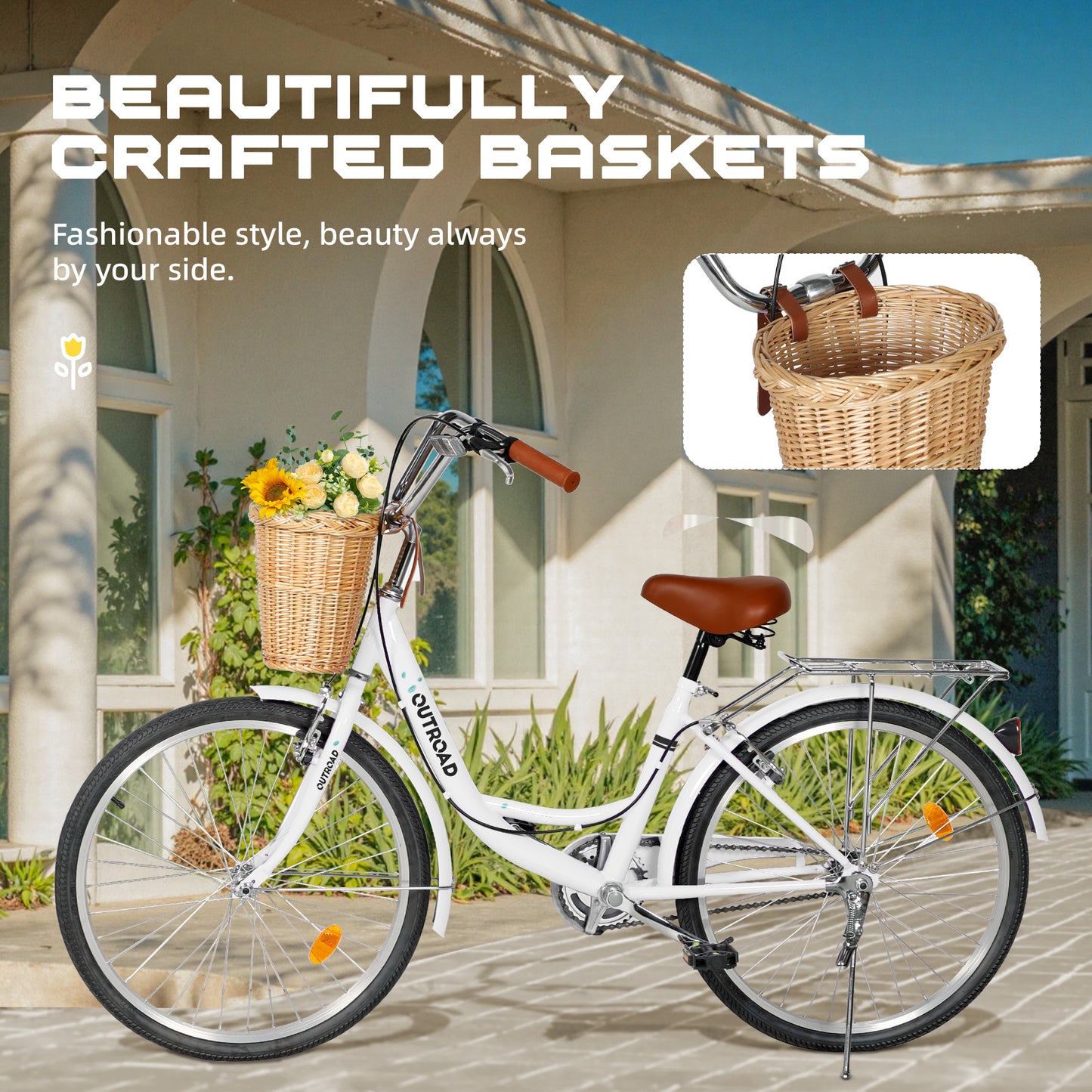 24/26 Inch Beach Cruiser Bike for Adult - High-Carbon Steel Frame Comfortable City Bike with Rear Rack or Basket