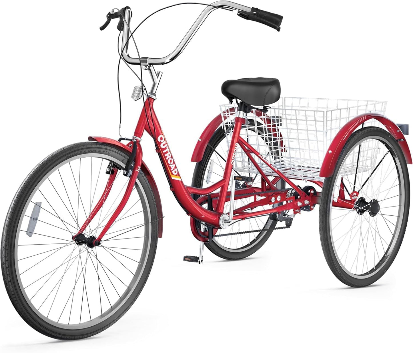 24/26 Inch 7-Speed Adult Tricycle with Large Basket, Adult 3 Wheel Tricycle Cruise Bike for Women Men Seniors