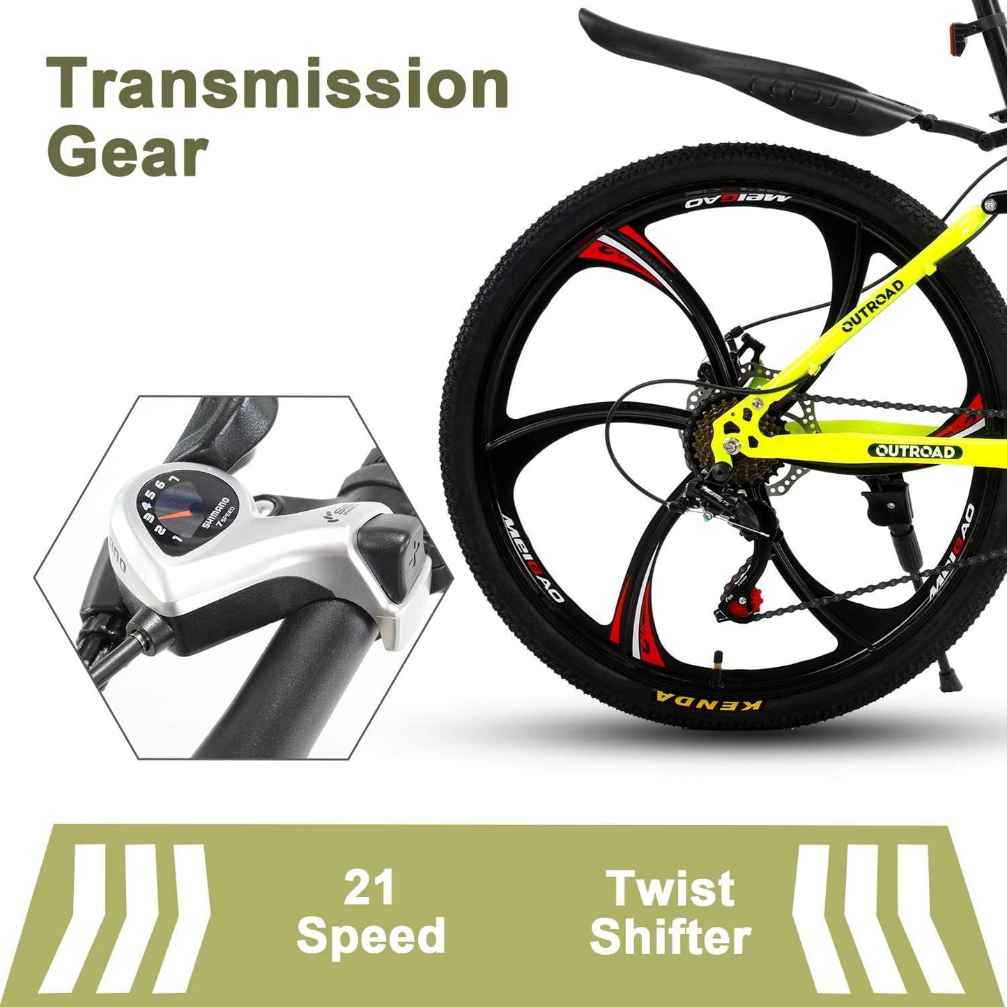Outroad 26 ich Folding Mountain Bike, 21 Speed High Carbon Steel Mountain Bike for Adults with 26 Inches Durable Tires, Front Suspension Folding Bicycle for Women and Man