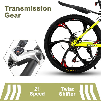 Outroad 26 ich Folding Mountain Bike, 21 Speed High Carbon Steel Mountain Bike for Adults with 26 Inches Durable Tires, Front Suspension Folding Bicycle for Women and Man