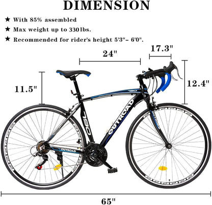 700C Wheel 14/21-Speed Shifter Road Bike with Dual Disc/C-Brake and Alloy Fork, Commuter Bicycle with Shock Absorption, Lightweight Aluminium Alloy Frame, Racing Bicycle for Men and Women