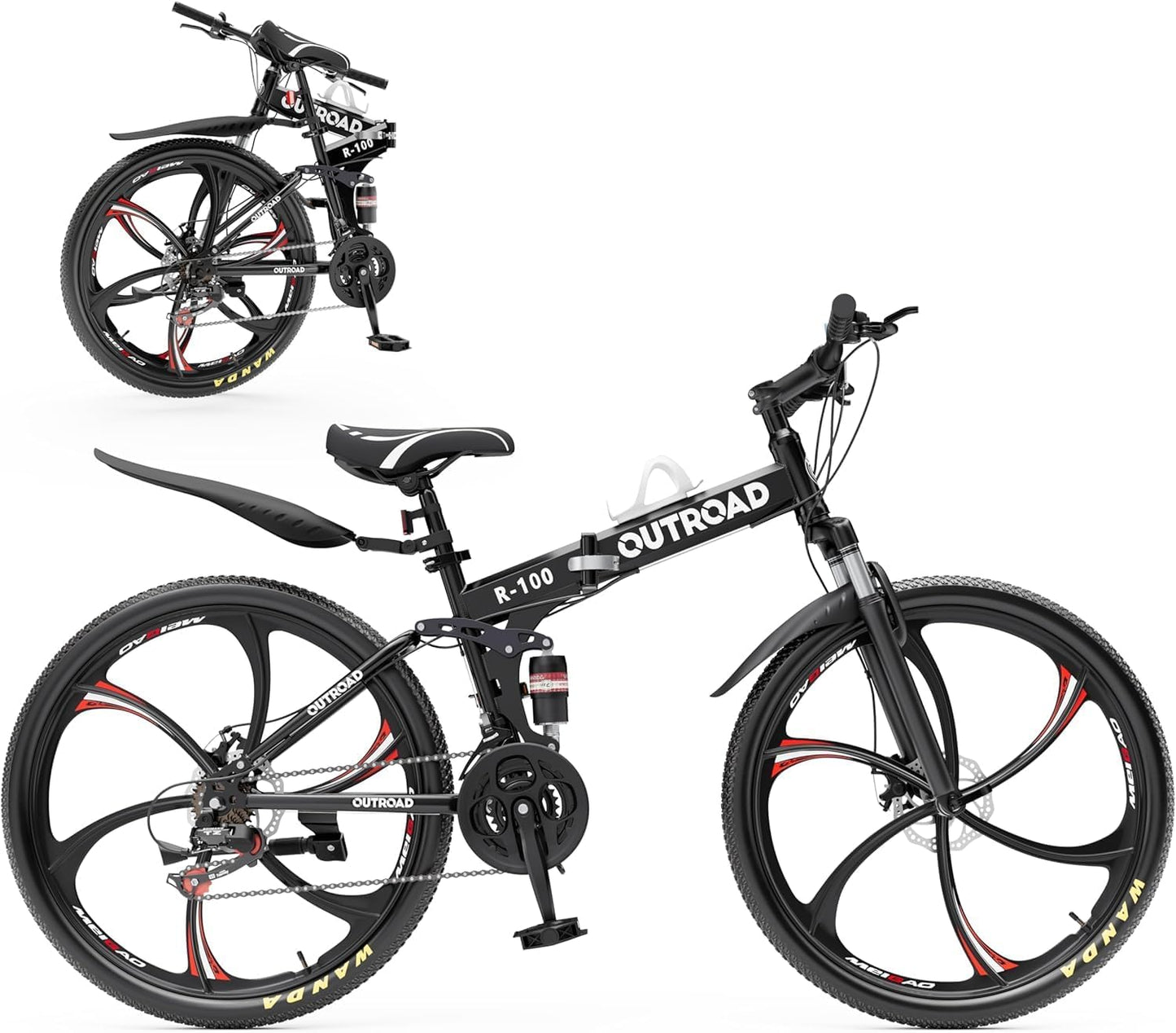 Outroad 26 ich Folding Mountain Bike, 21 Speed High Carbon Steel Mountain Bike for Adults with 26 Inches Durable Tires, Front Suspension Folding Bicycle for Women and Man