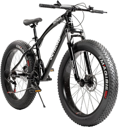 26 Inch Fat Tire Mountain Bike High-Aluminum/Carbon Steel Frame,with Dual Disc Brakes, 26 Inch Non-Slip Wide Tires with 21 Speed, Mountain Bicycle for Men and Women