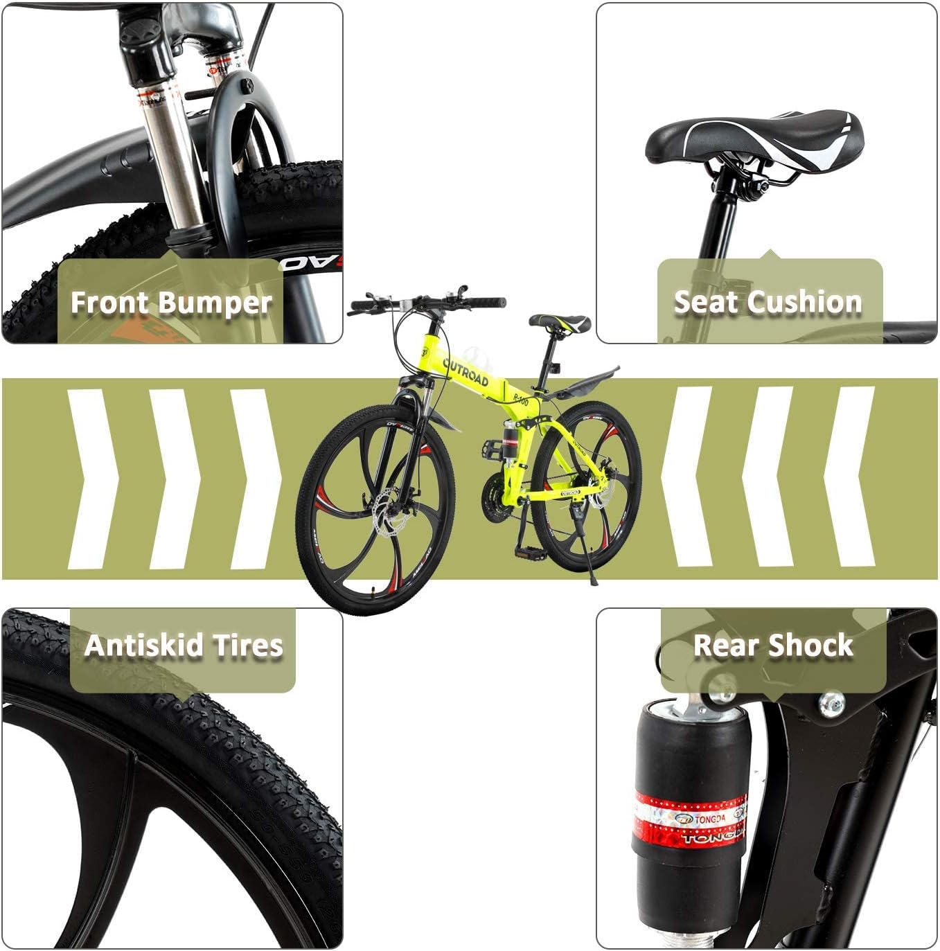 Outroad 26 ich Folding Mountain Bike, 21 Speed High Carbon Steel Mountain Bike for Adults with 26 Inches Durable Tires, Front Suspension Folding Bicycle for Women and Man