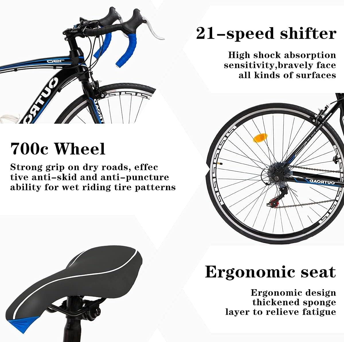 700C Wheel 14/21-Speed Shifter Road Bike with Dual Disc/C-Brake and Alloy Fork, Commuter Bicycle with Shock Absorption, Lightweight Aluminium Alloy Frame, Racing Bicycle for Men and Women