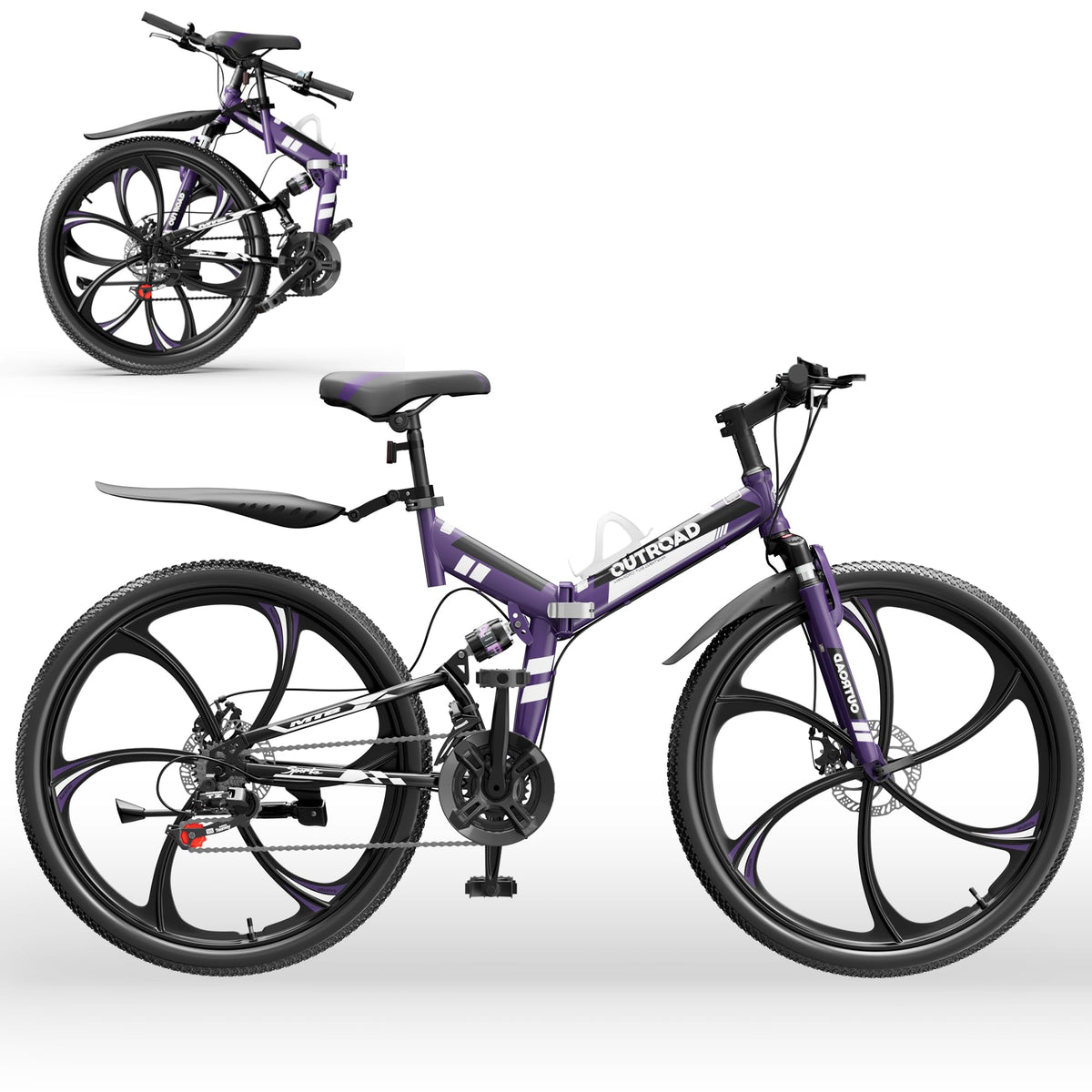 
OUTROAD 26-Inch 21-Speed Folding Mountain Bike — HM-purple