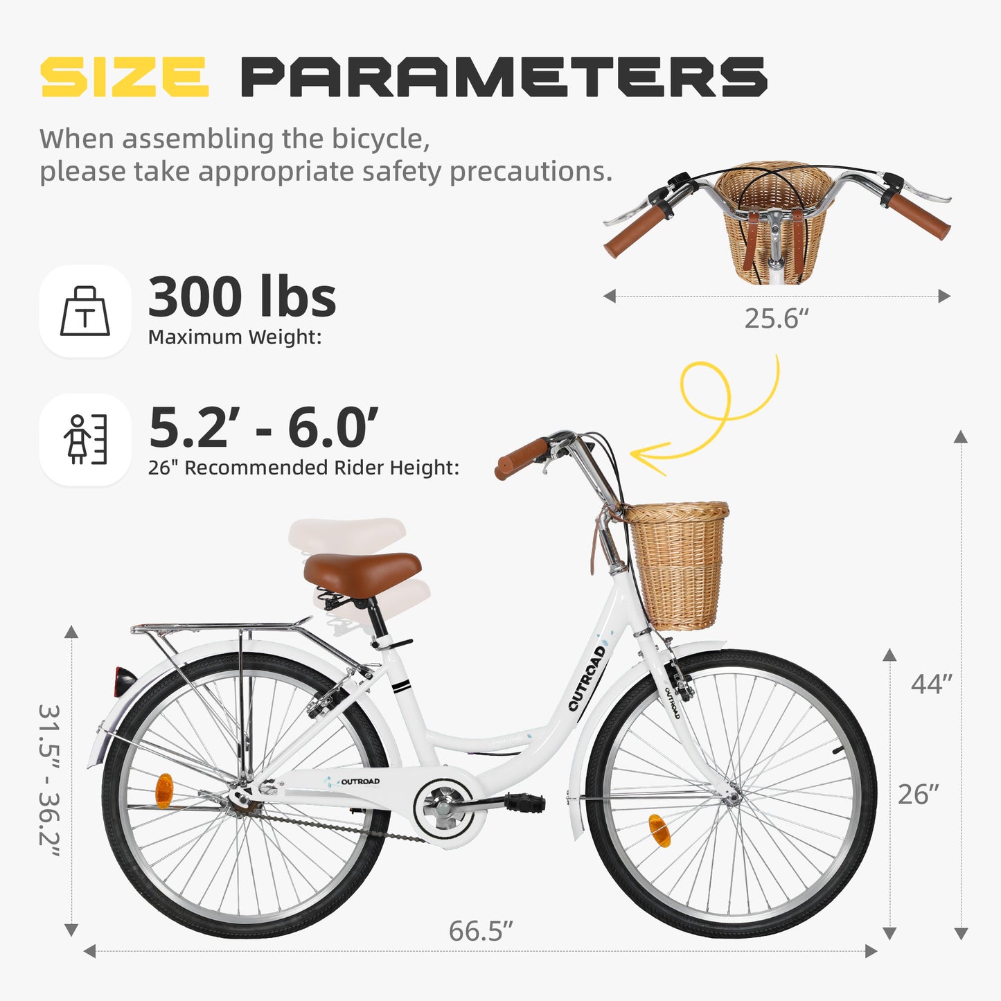 24/26 Inch Beach Cruiser Bike for Adult - High-Carbon Steel Frame Comfortable City Bike with Rear Rack or Basket