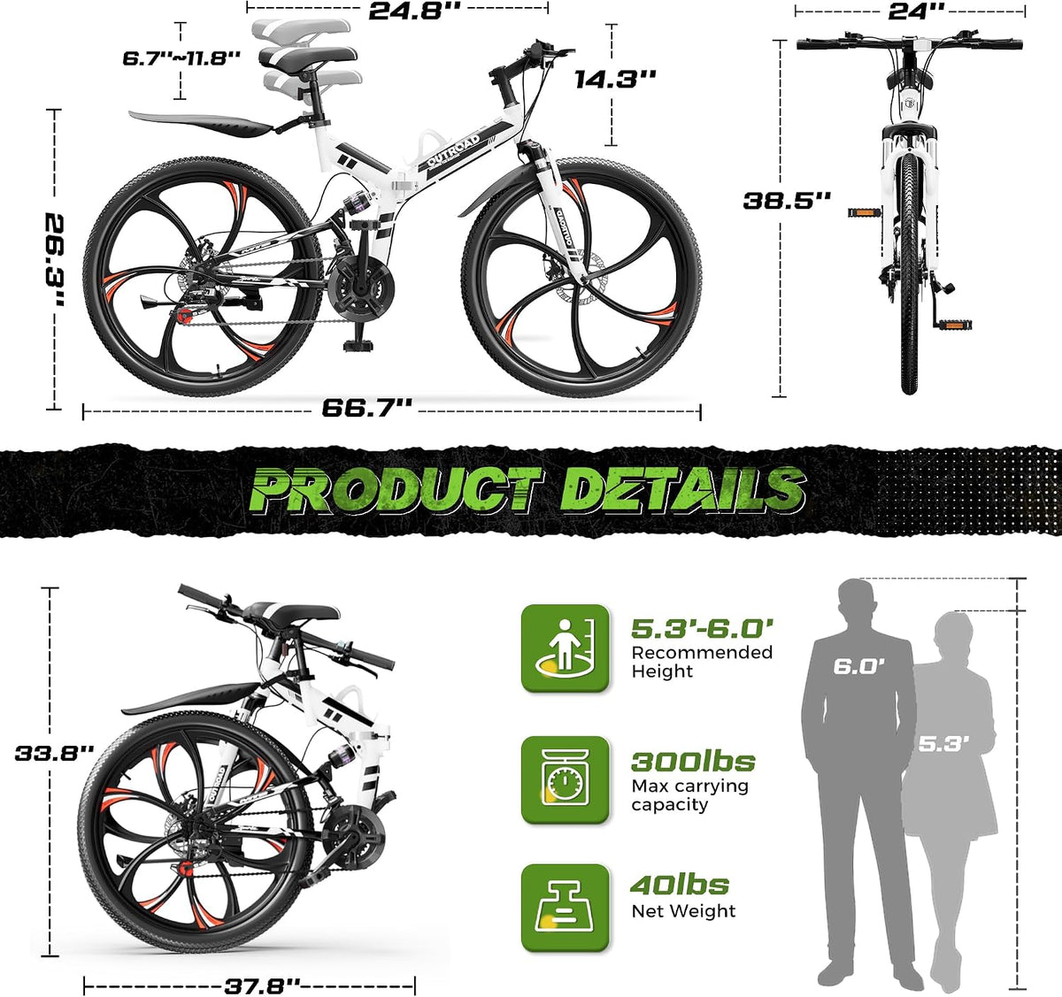 OUTROAD bicycle size and fit chart