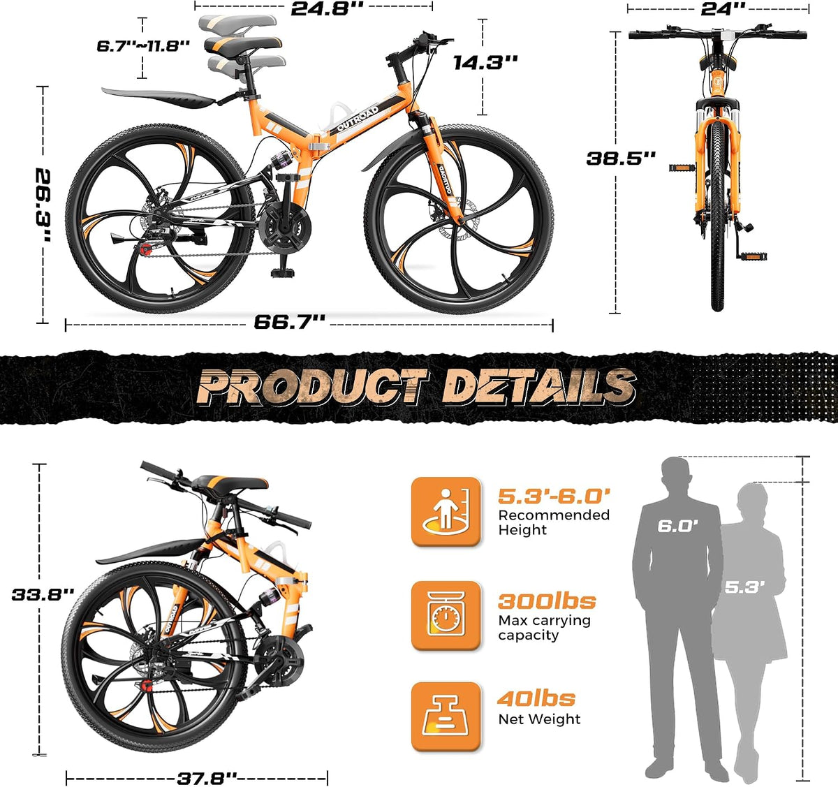 OUTROAD bicycle size and fit chart