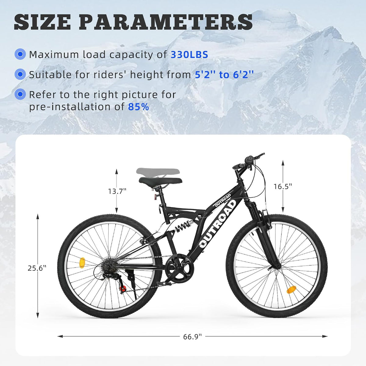 OUTROAD bicycle size and fit chart