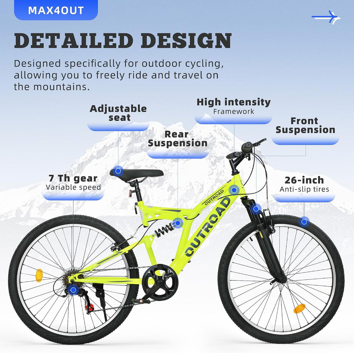 
OUTROAD bicycle details and lifestyle image