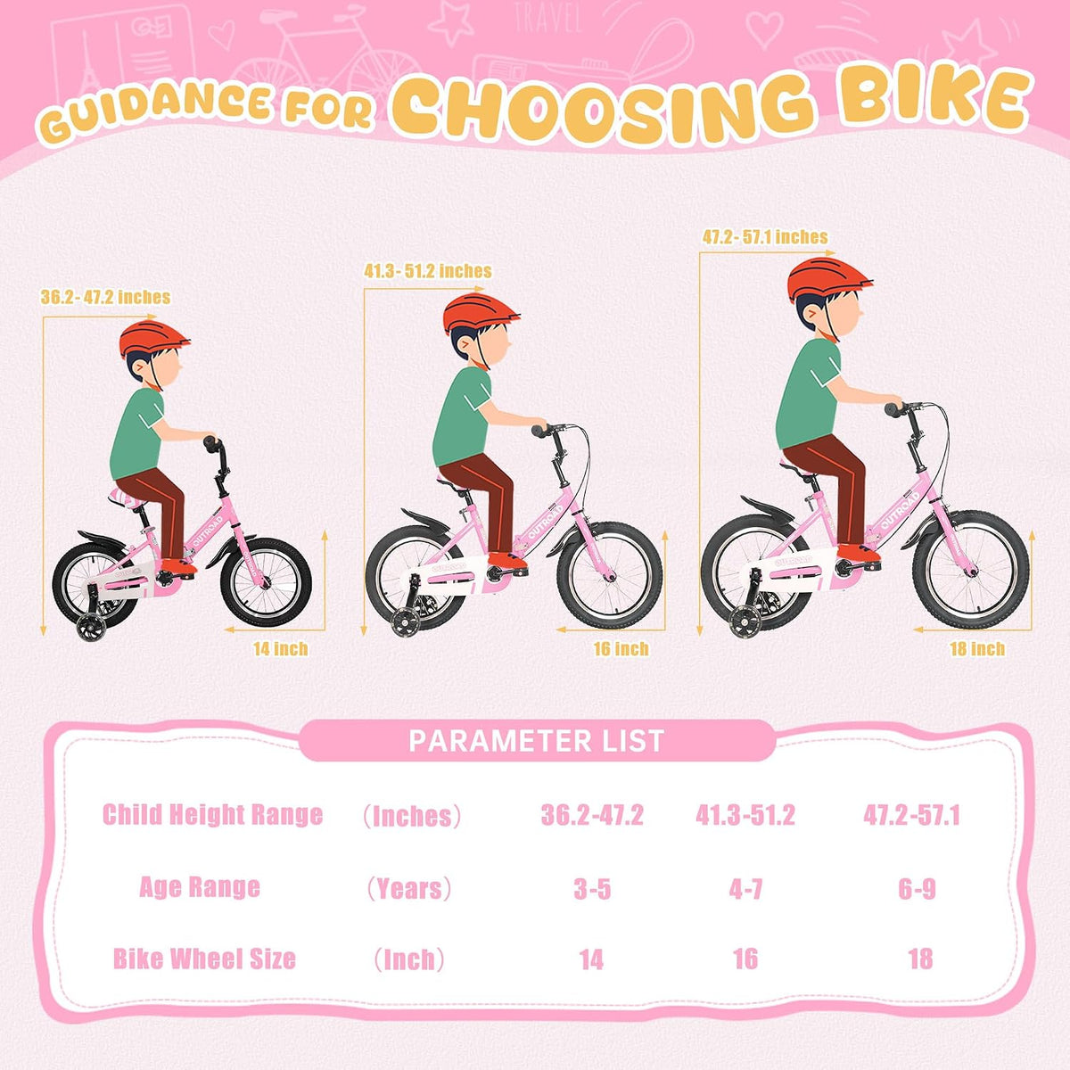 OUTROAD bicycle size and fit chart