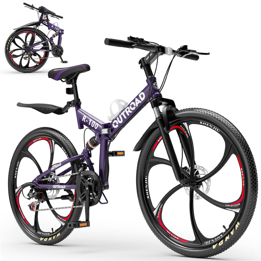 OUTROAD 26-Inch 21-Speed Folding Mountain Bike | Dual Suspension & Disc Brakes