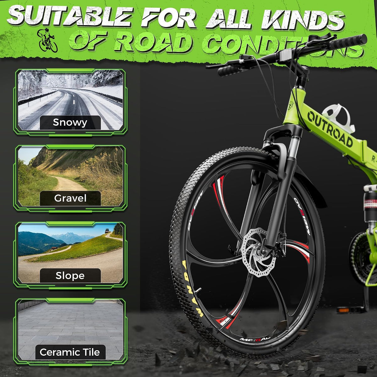 
OUTROAD bicycle details and lifestyle image