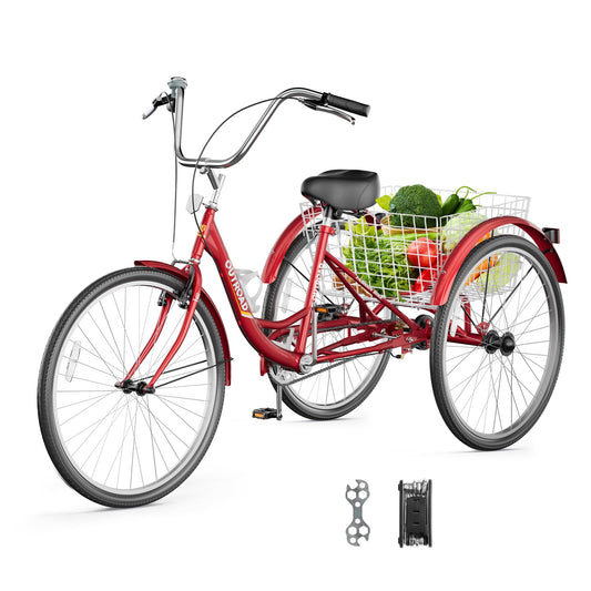 OUTROAD 24/26-Inch 1-Speed Adult Tricycle — 26 inch / Red
