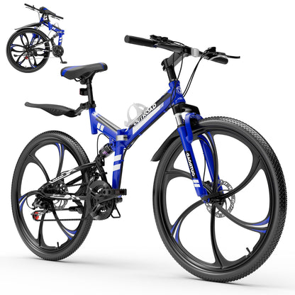 
OUTROAD 26-Inch 21-Speed Folding Mountain Bike — HM-blue