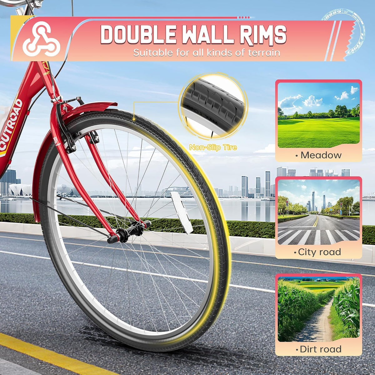 
OUTROAD bicycle details and lifestyle image